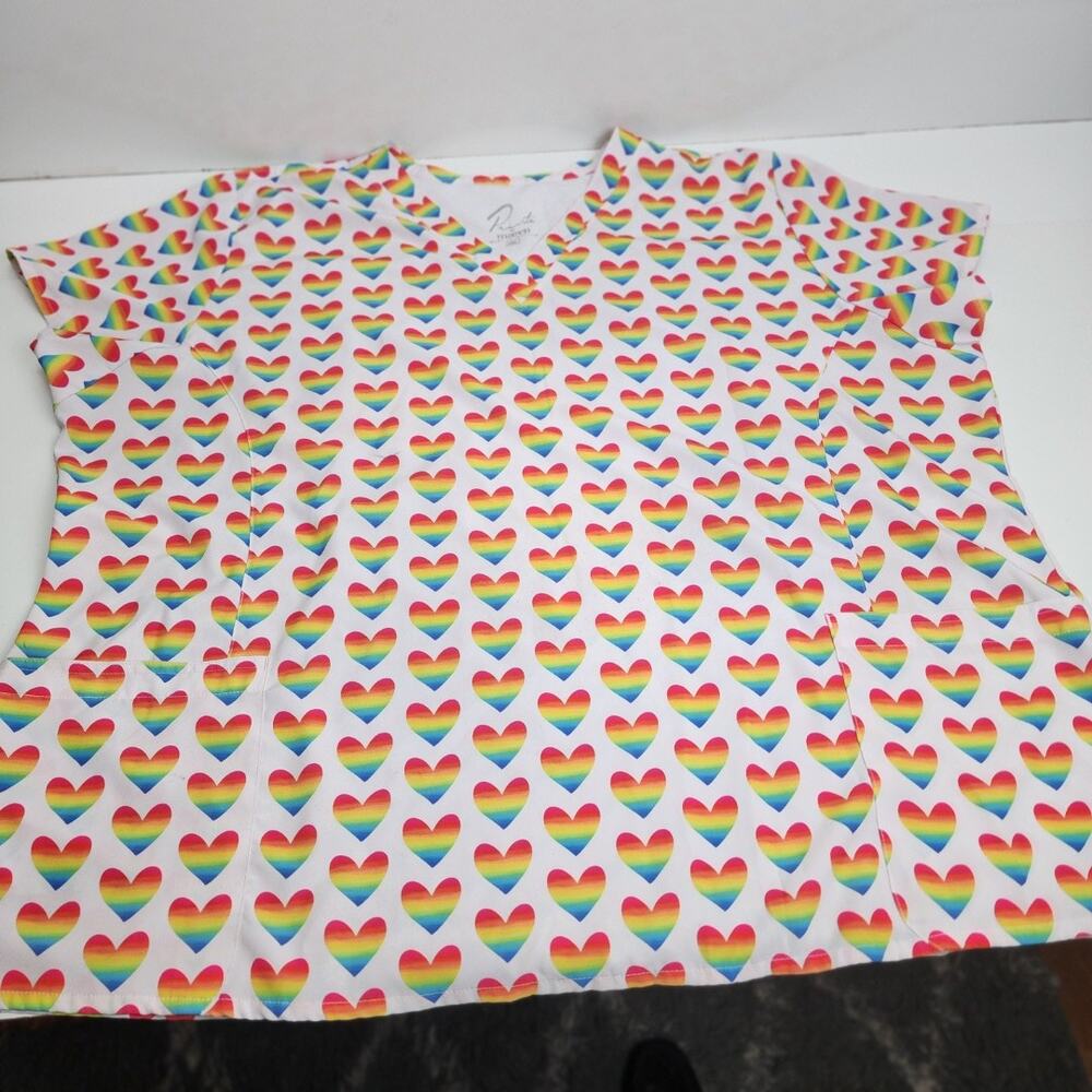 Prints by Maevn Rainbow Hearts Short Sleeve Scrubs Top Women's Size 4XL